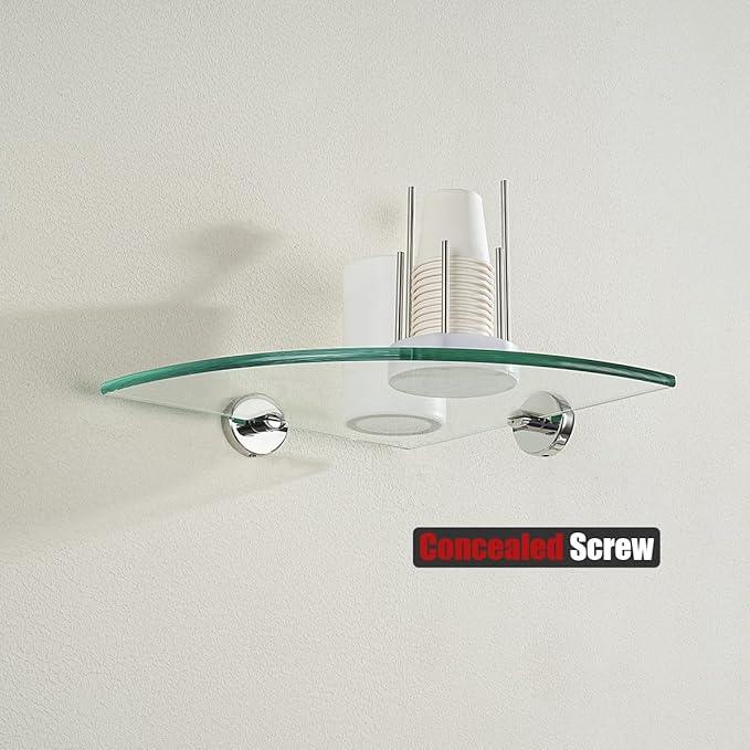 JQK Corner Glass Shelf, Polished Chrome Bathroom 304 Stainless Steel Shower Triangle Floating Wall Shelf, 10 x 10 Tempered Glass, 2 Pack, TGS190L10-CH-P2 - ModernBath