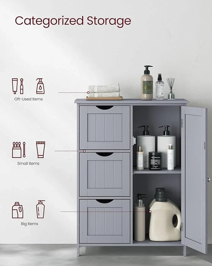 VASAGLE Floor Storage Cabinet, Freestanding Storage Unit with 3 Drawers, 1 Adjustable Shelf, for Bathroom Living Room Dining Kitchen, 11.8 x 23.6 x 31.5 Inches, Dove Gray UBBC049G02 - ModernBath