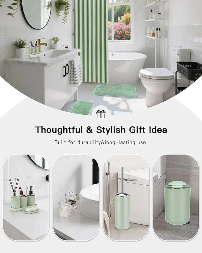 IMAVO Green Bathroom Accessories,Non Slip Super Absorbent Rugs and Waterproof Shower Curtain with Hooks,Complete Bathroom Set for Bathroom Décor - ModernBath