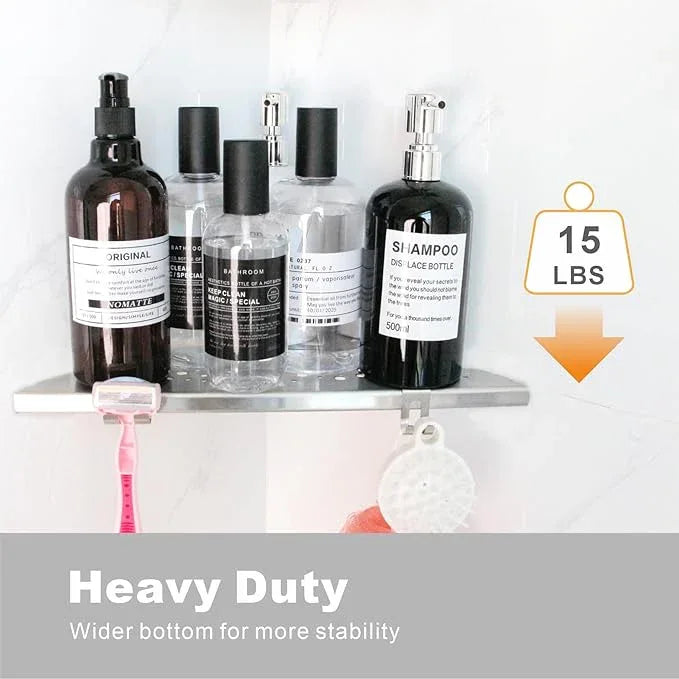 Shower Corner Shelf with 4 Hooks,No-Drill 10" Brushed Nickel 304 Stainless Steel Recessed Shelves for Bathroom Tile Walls,2-Pack - ModernBath