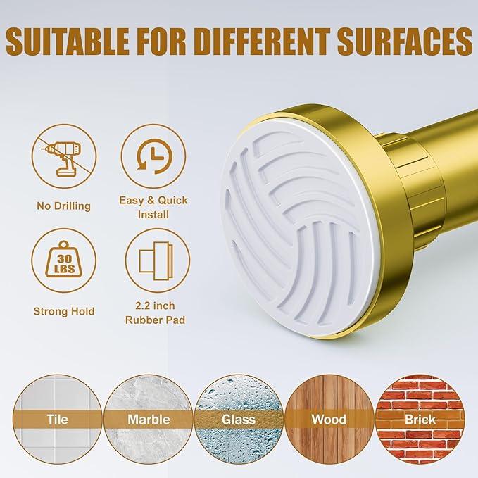 Ausemku Shower Curtain Rod 32-94 Inch Adjustable - 1 Inch Diameter Heavy Duty No drill Spring Tension Shower Rod, Non-Slip Rustproof Telescopic Rod for Bathroom, Gold - ModernBath