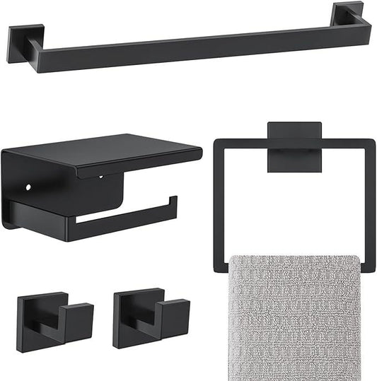 Matte Black Bathroom Hardware Accessories Set 5-Pieces Black Towel Bar Set Stainless Steel Towel Holder Set 16 Inch Towel Bar,Towel Racks Set for Bathroom Wall Mounted - ModernBath