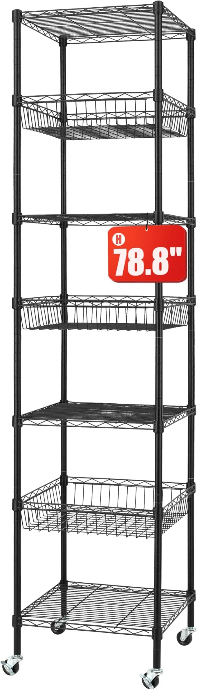 Finnhomy Heavy Duty 7 Tier Wire Shelving Unit with Wheels 18x18x78.8-inches 7 Shelves Metal Storage Rack Thicken Steel Tube, Adjustable Shelving Rack for Kitchen Bathroom Office, NSF Certified, Black - ModernBath