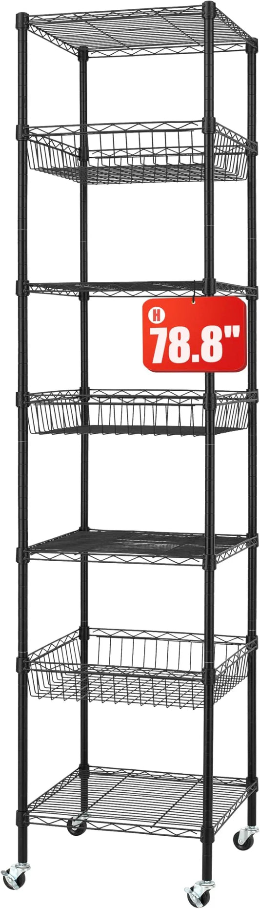 Finnhomy Heavy Duty 7 Tier Wire Shelving Unit with Wheels 18x18x78.8-inches 7 Shelves Metal Storage Rack Thicken Steel Tube, Adjustable Shelving Rack for Kitchen Bathroom Office, NSF Certified, Black - ModernBath