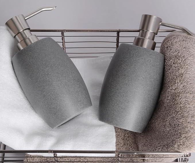Clasin Home Sandstone Textured Resin Soap Dispenser with Metallic Pump and Waterproof Bottle Labels for Bathroom Kitchen Dish Hand Wash Shower Lotion Shampoo, 12 Oz, 2 Sets Gray - ModernBath