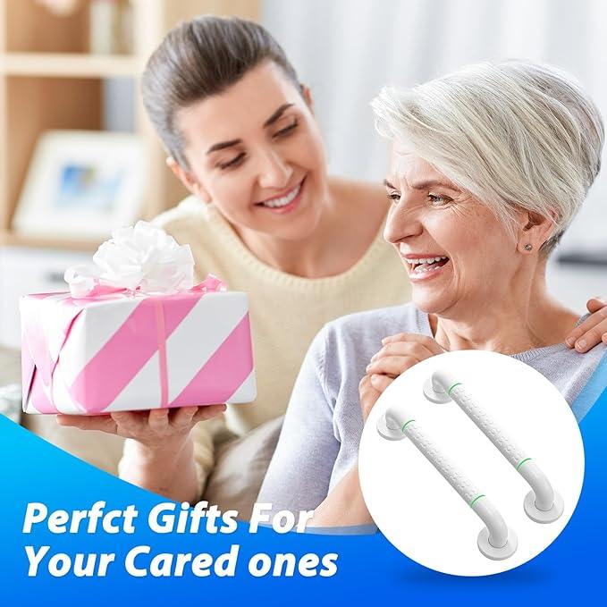 2 Pack 16 Inch White Shower Grab Bar,Bath Grab Rails with Anti-Slip Grip and Safety Luminous Circles,Stainless Steel Bath Handle Bathroom Grab Bar for Seniors, Elderly, Handicap - ModernBath