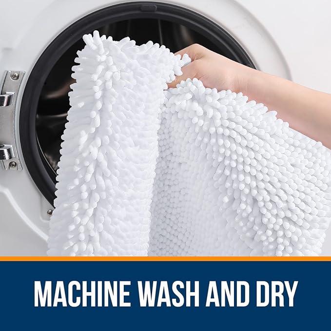 OLANLY Bathroom Rugs 34x21, Extra Soft Absorbent Chenille Bath Rugs, Rubber Backing Quick Dry, Machine Washable Bath Mats for Bathroom Floor, Tub and Shower, Home Decor Accessories, White - ModernBath