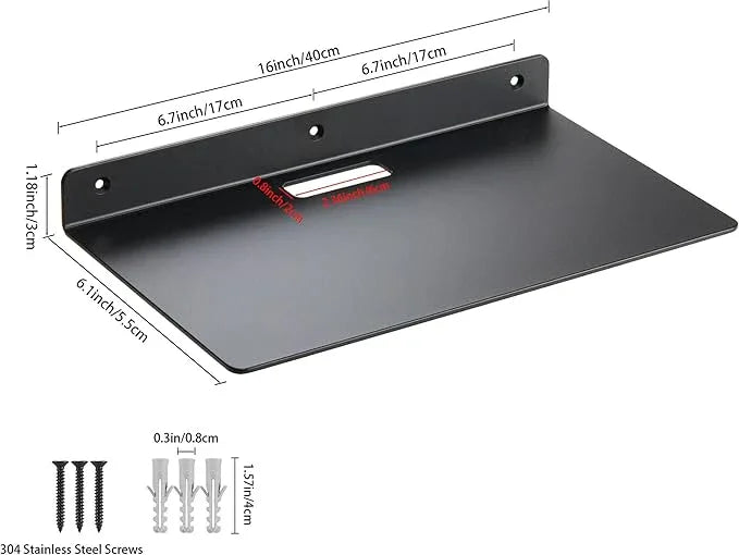 16 Inch Floating Shelves for Wall, Black Wall Mounted Small Shelves - Space-Saving Storage & Decor for Bathroom, Living Room, Bedroom, Kitchen,Outdoor Balcony,Terrace - ModernBath