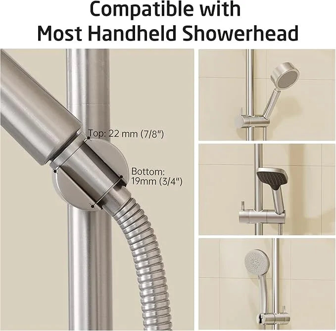 KES No Drill 30-Inch Shower Slide Bar with Adjustable Handheld Shower Head Holder, Self Adhesive, Universal Fit, SUS304 Brushed Stainless Steel Drill-Free for Bathroom, F209S78DF-BS - ModernBath