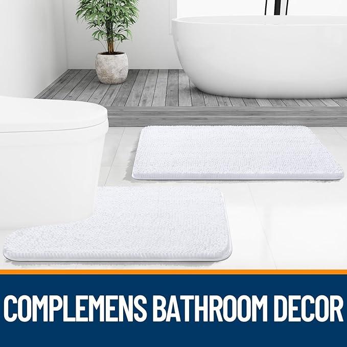 OLANLY Toilet Rugs U-Shaped 20x20, Extra Soft Absorbent Chenille Contour Bathroom Rugs for Toilet, Dry Quickly, Machine Washable, Non-Slip Bath Mat, White - ModernBath