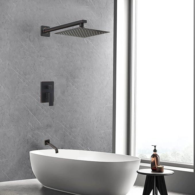 Heable ‎Oil Rubbed Bronze Shower Faucet Set with Tub Spout Bathroom Luxury Rain Mixer Shower Head System Wall Mounted Shower Faucet Complete, Single Handle Tub and Shower Trim Kit with Rough-in Valve - ModernBath
