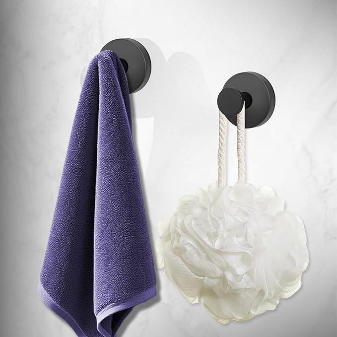 Suction Cup Hooks for Shower, Bathroom,Glass Windows,Tile – Towel, Loofah, No-Drill Wreath Hanger for Front Door Waterproof Hook Hold,Black 4packs - ModernBath