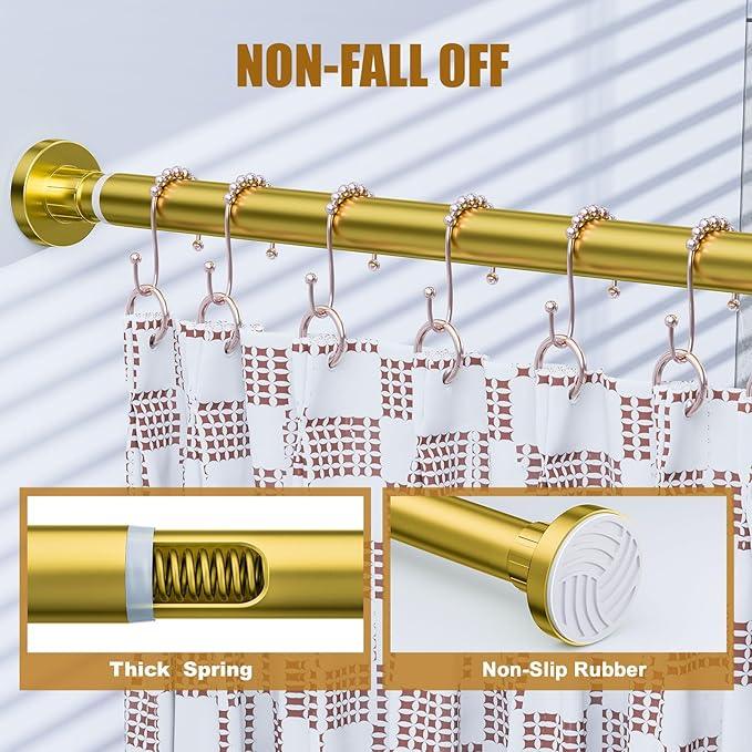 Ausemku Shower Curtain Rod 32-94 Inch Adjustable - 1 Inch Diameter Heavy Duty No drill Spring Tension Shower Rod, Non-Slip Rustproof Telescopic Rod for Bathroom, Gold - ModernBath
