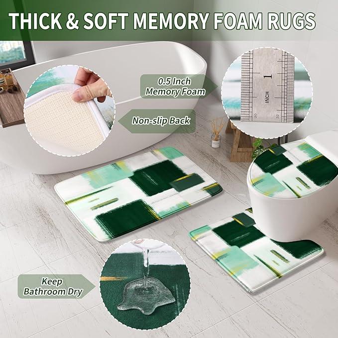 XLHOMO Bathroom Accessories Set - 25PC Bathroom Set with Shower Curtain and Rugs, Green Bathroom Set, Bathroom Accessory Set with Press-on Lid Trash Can, Soap Dispenser and Qtip Holders - ModernBath