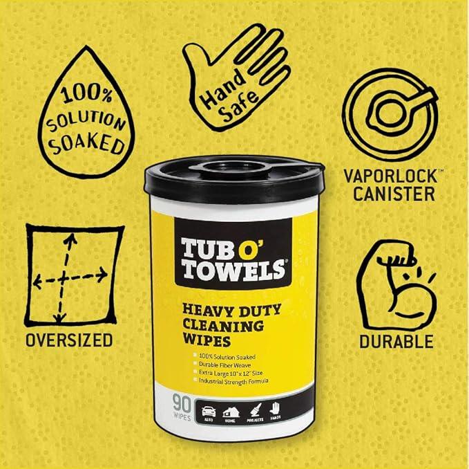 Tub O' Towels TW90 Heavy-Duty 10" x 12" Size Multi-Surface Cleaning Wipes, 90 Count Per Canister, 6 Pack - ModernBath