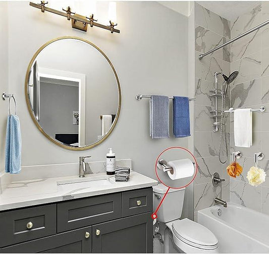 6 Pieces Brushed Nickel Bathroom Hardware Accessories Set, SUS304 Stainless Steel 24 Inch Bath Towel Bar Set, Round Bathroom Towel Holder Set, Towel Racks for Bathroom Wall Mounted - ModernBath
