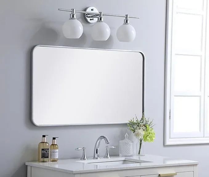 ARS Concepts Aura, Soft Corner Metal Rectangular Mirror 22X40 Inch in, Modern, Silver - ModernBath