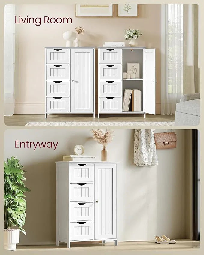 VASAGLE Storage Cabinet with Drawers, Freestanding Floor Cabinet with Door, 11.8 x 21.7 x 32.3 Inches, Adjustable Shelf, for Bathroom, Living Room, Kitchen, Cloud White ULHC041WH01S - ModernBath