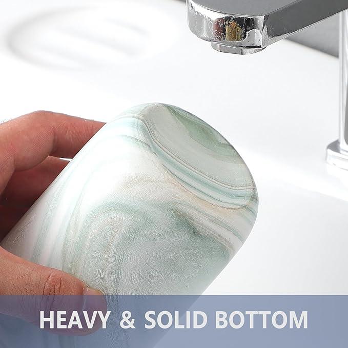 Green Marble Toothbrush Holder - Ceramic Toothbrush Holder for Bathroom, Toothbrush Toothpaste Holder, Marble Bathroom Tumbler Cups Reusable Toothbrush Mouthwash Cup, Bathroom Counter Organizer - ModernBath