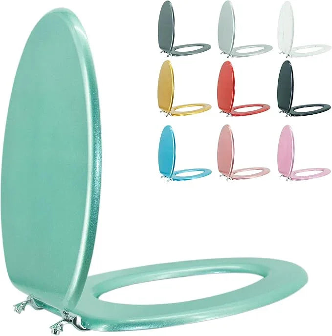 BLOFDE Elongated Toilet Seat Wood Toilet Seat Prevent Shifting with Zinc Alloy Hinges American Standard Size Toilet Seat Easy to Install also Easy to Clean(Elongated,Sparkling Turquoise) - ModernBath