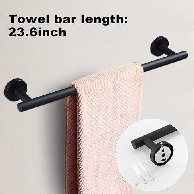 10Pcs Bath Towel Bar Set, Includes 23.6 & 16 Inch Towel Bars, Hooks, Rings & Toilet Paper Holder - Black - ModernBath