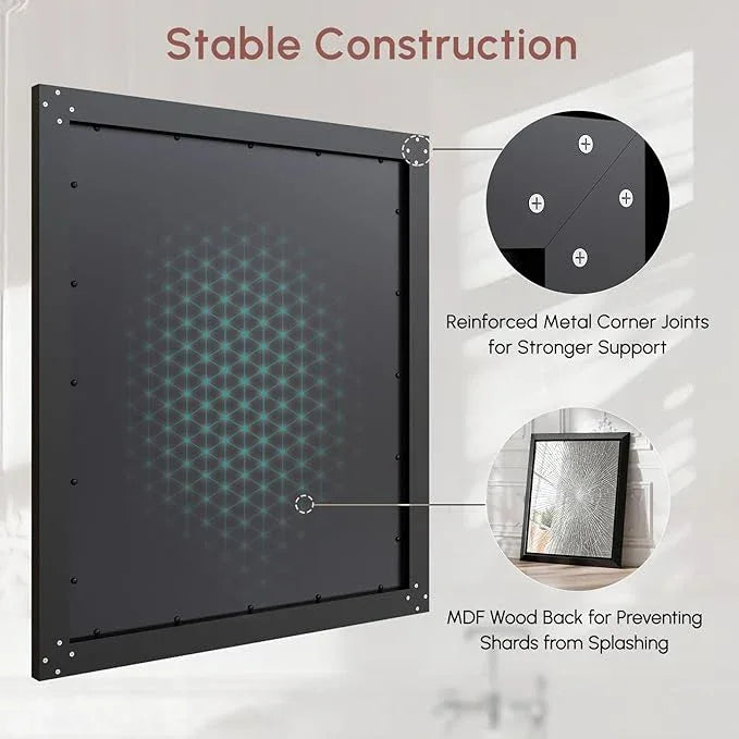 USHOWER Black Wall Mirrors, 30x36 Inch Bathroom Mirrors for Over Sink, Beveled Rectangular Mirror Wall, Brushed Aluminum Framed Mirror Bathroom, Restroom, Anti-Rust, Vanity Mirror Wall Mounted - ModernBath