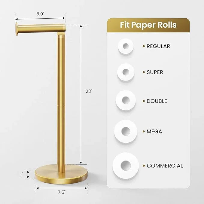 Cesun Toilet Paper Holder Stand Free Standing, Gold Toilet Paper Storage with Heavy Weighted Base, Bathroom Stainless Steel Toilet Paper Roll Holder, Non-Slip, Gold - ModernBath