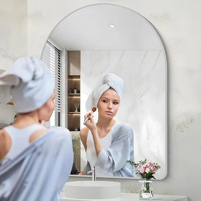 Arched Wall Mirror for Bathroom, 36"x48" Silver Arch Bathroom Mirror, Wall Mounted Mirror, Silver Vanity Wall Mirror w/Metal Frame for Bedroom, Entryway, Living Room, Vertically Hanging - ModernBath