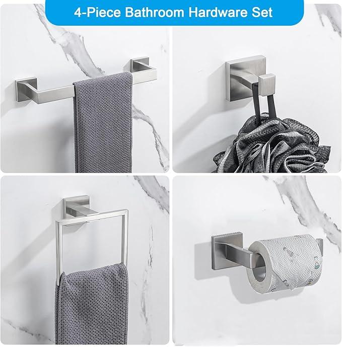 4-Piece Bathroom Hardware Set, Towel Rack Towel Holder Toilet Paper Holder Towel Hooks Towel Bar Set Stainless Steel Towel Rack Accessories Set Wall Mounted, Brushed Nickel 23 Inch - ModernBath