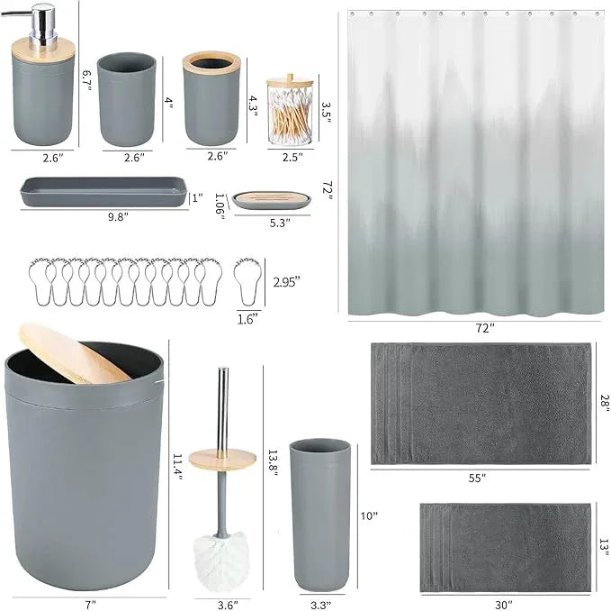 iMucci Bathroom Accessories Bathroom Sets with Shower Curtain, Bath Towel Set, Trash Can, Toilet Brush, Soap Dispenser, Bathroom Accessories Set Complete - ModernBath