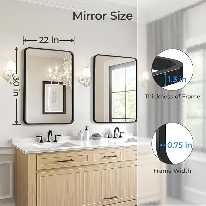 USHOWER 2-Pack Black Bathroom Mirrors Over Sink 22 x 30 Inch, Metal Frame Rectangle Mirror, Modern Farmhouse Vanity Mirror, Wall Mounted for Bedroom, Living Room, Entryway Remodel & Upgrade - ModernBath