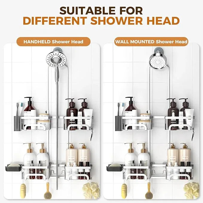REINHARDT Adjustable Shower Caddy Hanging Split Shower Caddy for Handheld Showerheads, Rustproof Shower Organizer with Hooks for Razor Over the Head Caddy with Soap Holder Bathroom Accessories, Silver - ModernBath