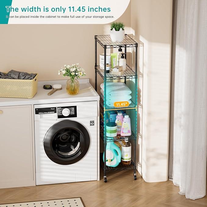 SINGAYE Shelf Closet Wire Shelving：Adjustable Metal Unit for Laundry Room Organization Bathroom Kitchen Home Storage with Wheels Small Pantry Rack Shelves - ModernBath