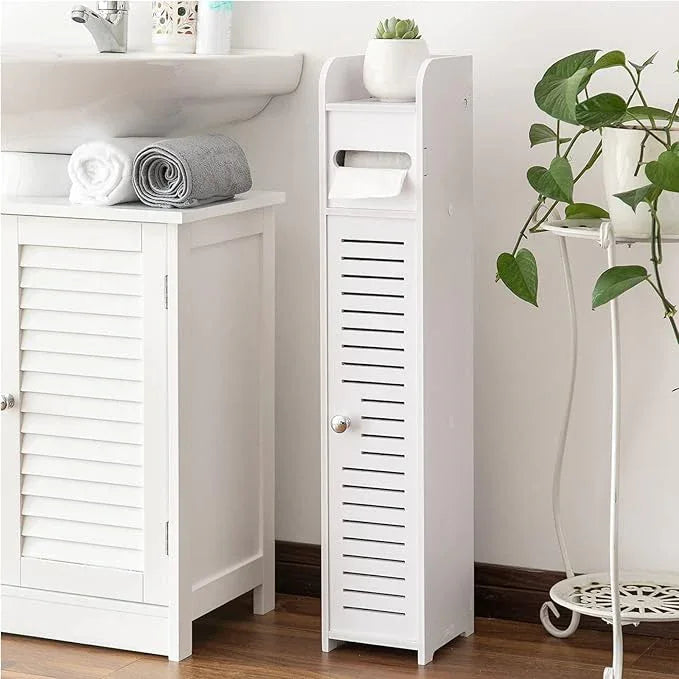 AOJEZOR Toilet Paper Holder Stand: Small Bathroom Storage Cabinet for Small Spaces,White - ModernBath
