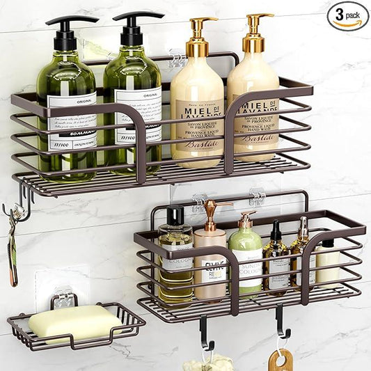 Yougai Shower Caddy 3 Pack, No Drilling Stainless Steel Hanging Shower Organizer Set, Strong Adhesive Shower Organizer for Bathroom Storage, Waterproof & Large Bearing Weight Organizer Shelf - ModernBath