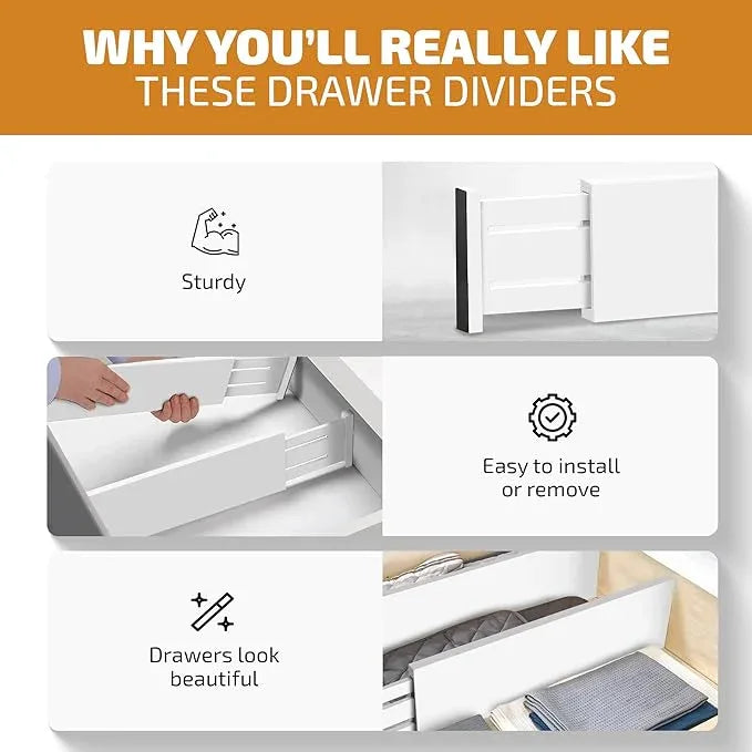 6 Pack Drawer Dividers 4 Inch High, 11”-17" Adjustable Bamboo Organizers Large Expandable Drawer Separators for Cloths, Dresser, Bedroom, Bathroom, Baby Drawer, Office & Kitchen Utensils (White) - ModernBath