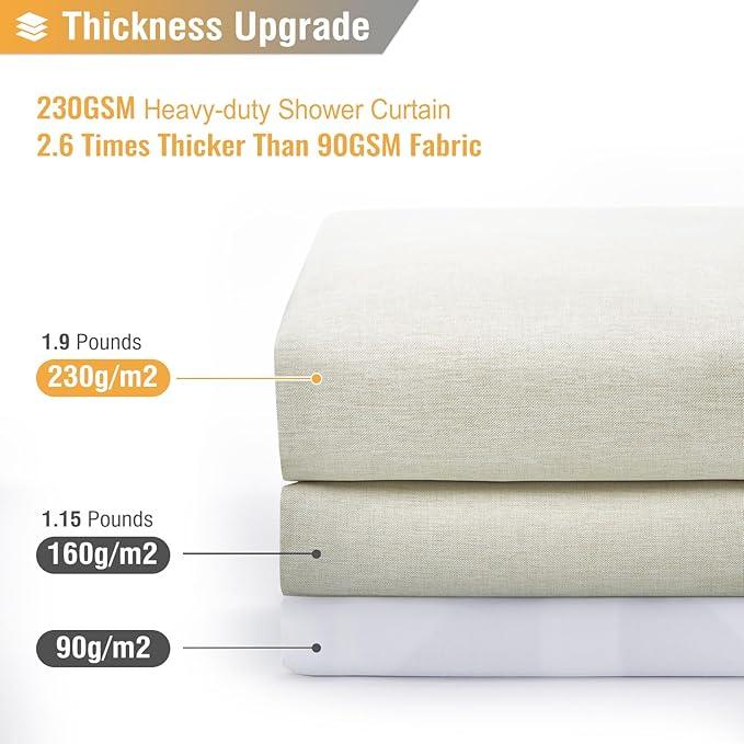 BTTN Stall Fabric Shower Curtain - 54x72 Inch Long Linen Textured Heavy Duty Shower Curtain Set with 10 Plastic Hooks, Hotel Spa Weighted Waterproof Neutral Bath Curtains for Bathroom - Light Cream - ModernBath