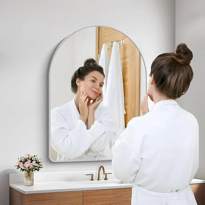 FORBATH Arched Bathroom Mirror 40x30 Inch, Silver Arch Wall Mirror with Aluminum Frame, Arched Mirror for Dresser, Fireplace,Entryway,Home Decor,Hanging or Leaning Against Wall - ModernBath