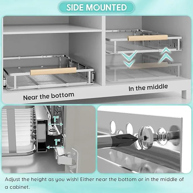 2Pack Expandable Pull Out Cabinet Organizer, Adjustable Width:17.1~28''W x 22.5''D Under Sink Organizer, Drawer Storage Shelves for Kitchen, Bathroom, Closet, Pantry, Cupboard, Pots, Pans - ModernBath