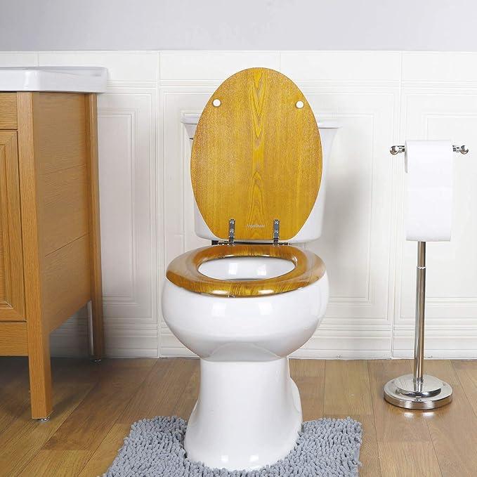 Angel Shield Durable Wood Veneer Natural Toilet Seat Metal Hinged Easy Clean Anti-scratch American Standard(Elongated,Oak) - ModernBath