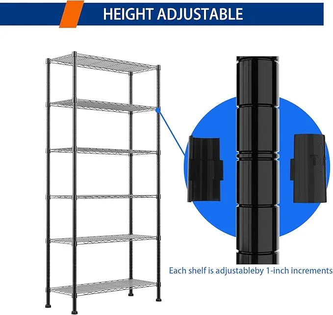 REGILLER 6-Wire Shelving Metal Storage Rack Adjustable Shelves,Standing Storage Shelf Units for Laundry Bathroom Kitchen Pantry Closet(Black,14.1" D x 30" W x 80" H) - ModernBath