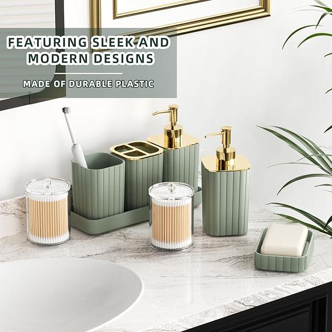 XLHOMO Bathroom Accessories Set - 25PC Sage Green Bathroom Set, Bathroom Set with Shower Curtain and Rugs, Sage Green Shower Curtain Set, Bathroom Accessory Set, Trash Can & Soap Dispenser - ModernBath