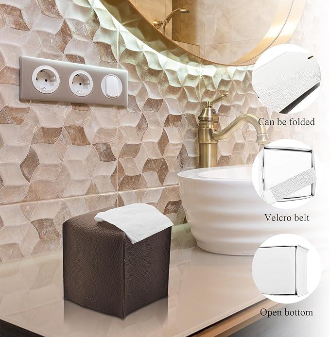Bathroom Accessory Set - 10 Piece Brown Bathroom Accessories Set with Trash Can, Toothbrush Holder and Cup, Soap Dispenser, Soap Dish, Toilet Brush Holder, Vanity Tray, Qtip Holder, Tissue Box Cover - ModernBath
