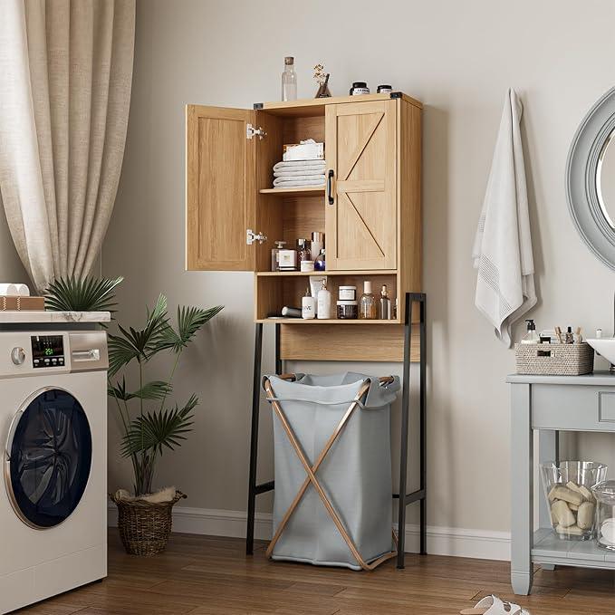 Over The Toilet Storage Cabinet with 2-Door Design Bathroom Organizers and Storage with Anti-Tip Device Over Toilet Organizer with Shelves for Bathroom,Restroom,Laundry Natural - ModernBath