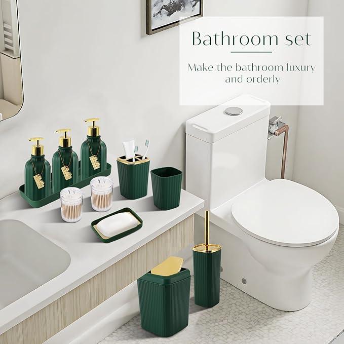 WSBArt 17PCS Bathroom Accessory Set Bathroom Set Hunter Green Bathroom Accessories,Toilet Brush, Trash Can, Qtip Holder Dispenser& 3PCS Soap Dispenser - ModernBath