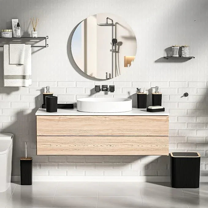 XLHOMO Bathroom Accessories Set - Elegant Black Bathroom Set, 10PC Bathroom Accessory Set, Toilet Brush, Trash Can, Qtip Holder Dispenser & Soap Dispenser - ModernBath