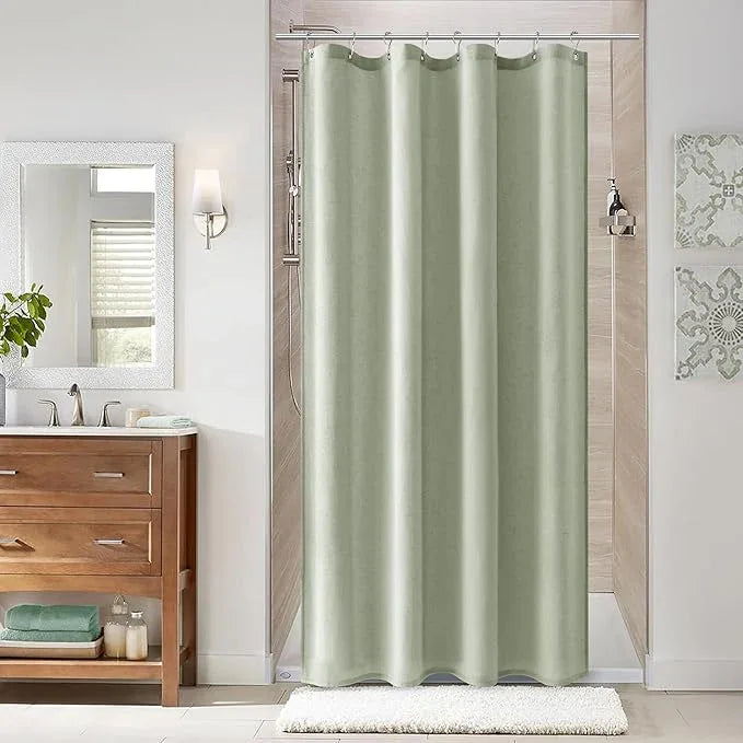 Naturoom Mist Sage 42 Inch Shower Curtain - Stall Narrow Half Linen Ultra Thick Fabric Shower Curtain Set with Hooks, Boho Farmhouse Rustic RV Camper Bath Curtains for Bathroom, 42x72 - ModernBath