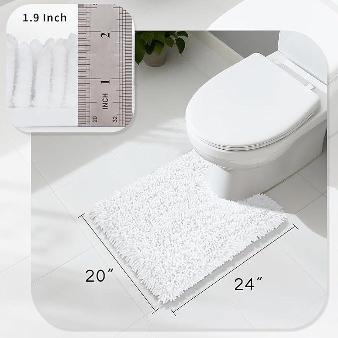 Yimobra Toilet Rugs U Shaped Washable, Extra Thick Soft Absorbent Chenille Contour Bathroom Rugs for Toilet 24x20 Inch, Quick Dry Non Slip Toilet Mat for Bath Floor, White - ModernBath