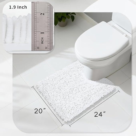 Yimobra Toilet Rugs U Shaped Washable, Extra Thick Soft Absorbent Chenille Contour Bathroom Rugs for Toilet 24x20 Inch, Quick Dry Non Slip Toilet Mat for Bath Floor, White - ModernBath
