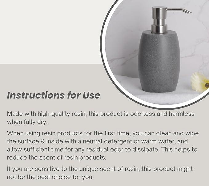 Clasin Home Sandstone Textured Resin Soap Dispenser with Metallic Pump and Waterproof Bottle Labels for Bathroom Kitchen Dish Hand Wash Shower Lotion Shampoo, 12 Oz, Gray - ModernBath